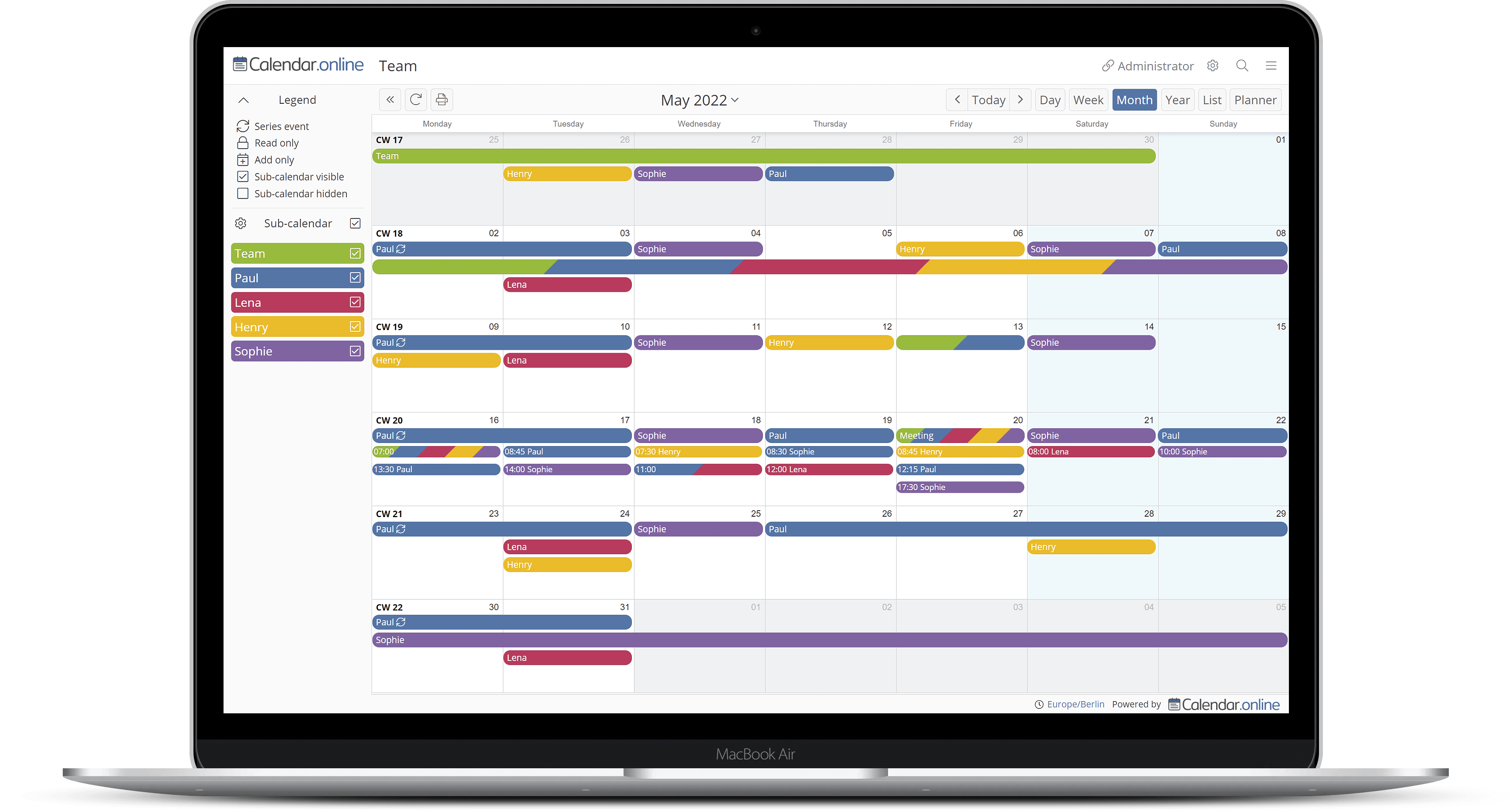 Online calendar for teams and groups