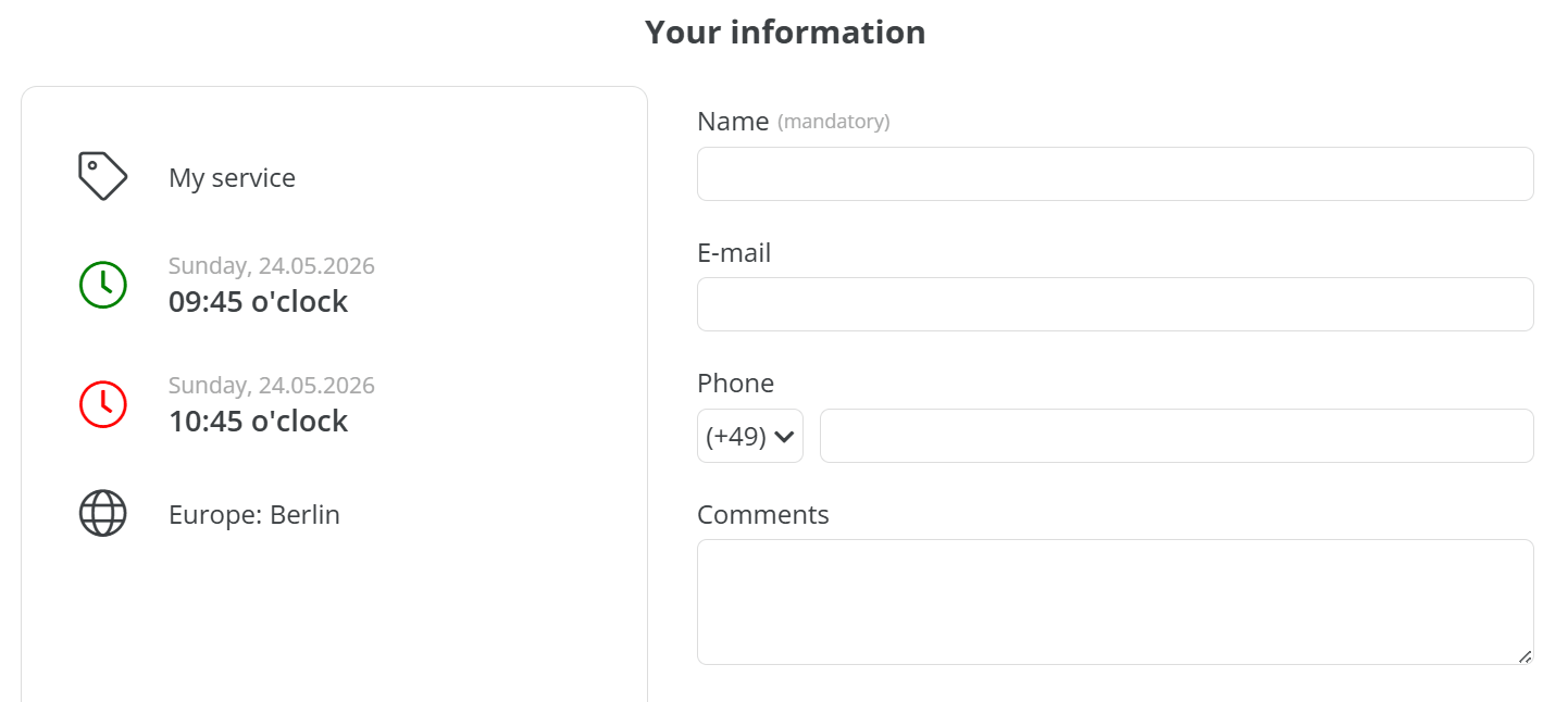 Booking form